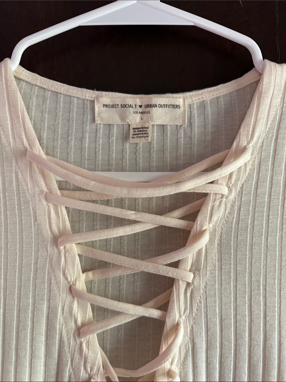 Project Social T Lace-Up Ribbed Short Sleeve Top - Ivory - Picture 2 of 7